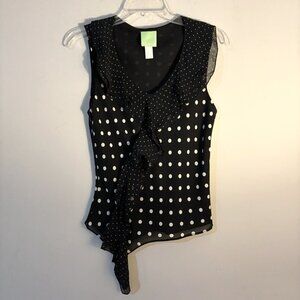 Citrine Womens Black White Polka Dot Sleeveless Ruffle Shirt Top Size 4
